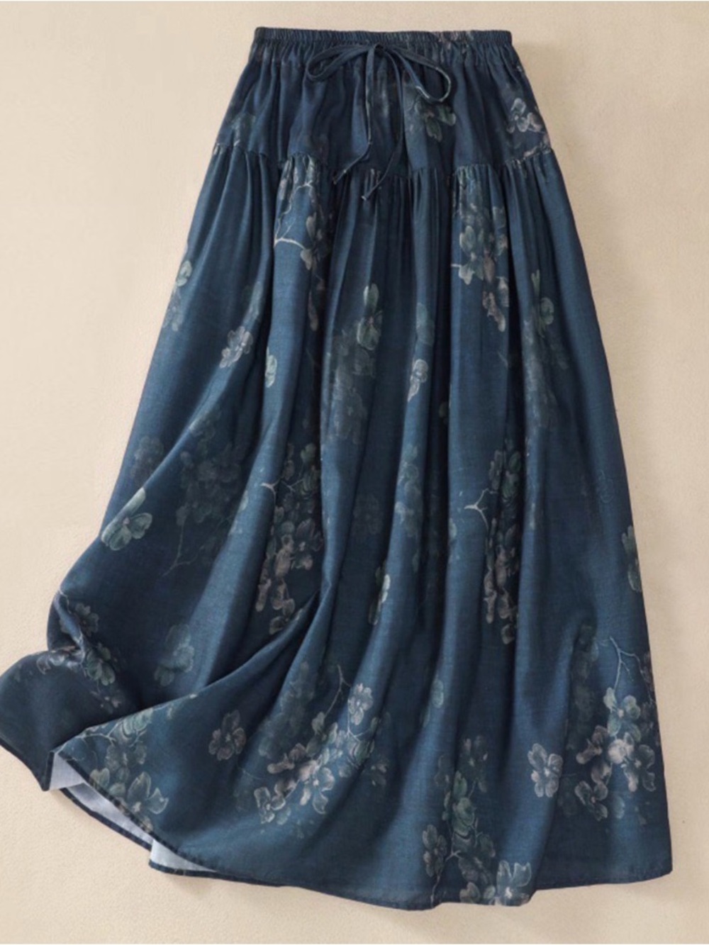 Ankle Skirt Women Printed Cotton And Linen MIDI Style Skirt Drawstring Skirt